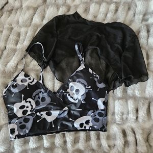 ROMWE grunge punk 2 pk skull print bikini & cover up top (NWOT)